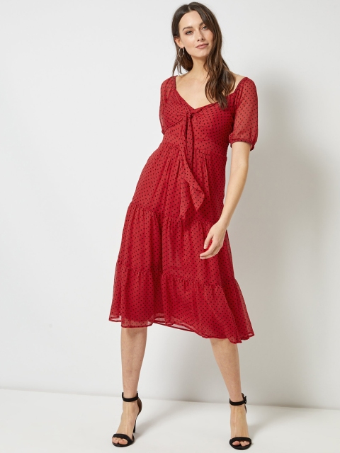 

DOROTHY PERKINS Women Red & Black Printed Tiered A-Line Dress