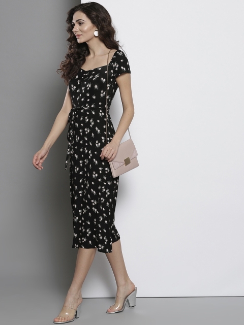 

DOROTHY PERKINS Women Black Floral Print A-Line Dress