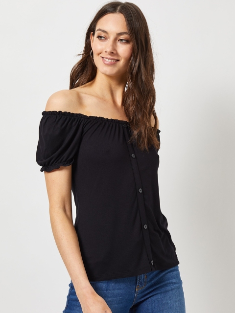 

DOROTHY PERKINS Women Black Solid Bardot Top