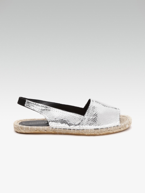 

DOROTHY PERKINS Women Silver-Toned Textured Open Toe Flats
