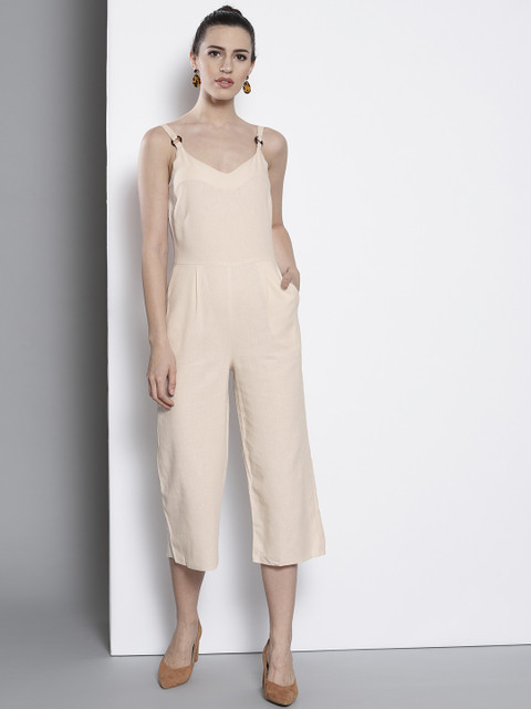 

DOROTHY PERKINS Women Beige Solid Culotte Jumpsuit