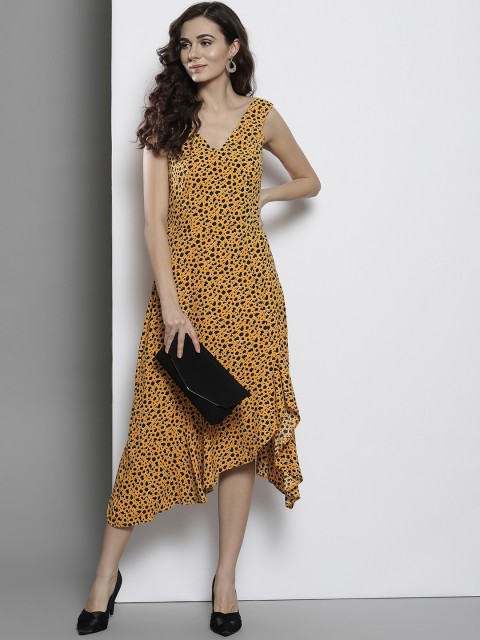 

DOROTHY PERKINS Women Mustard Yellow & Black Printed A-Line Dress