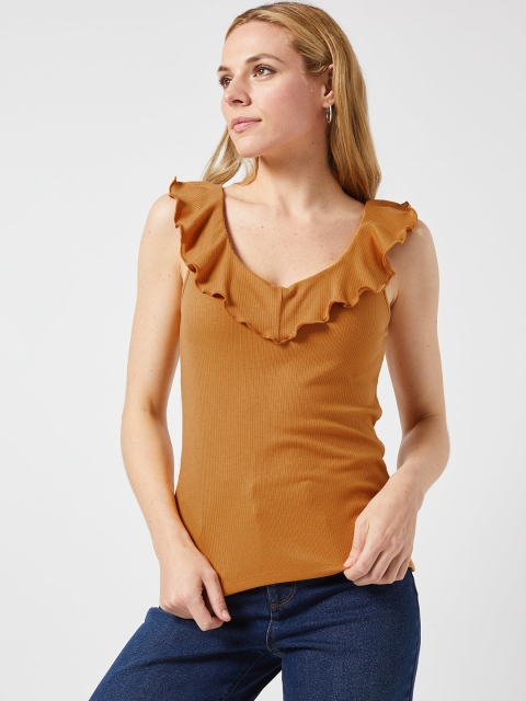 

DOROTHY PERKINS Women Mustard Brown Self-Striped Top