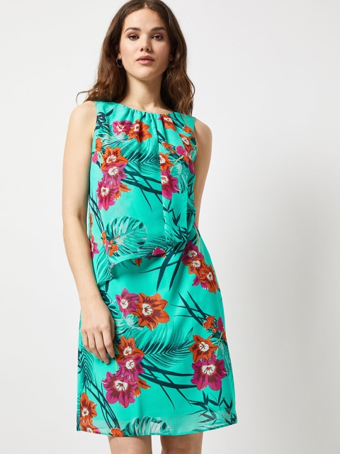 

DOROTHY PERKINS Women Green & Pink Printed A-Line Dress