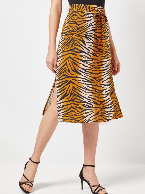 

DOROTHY PERKINS Women Mustard Brown & Black Animal Print Straight Skirt