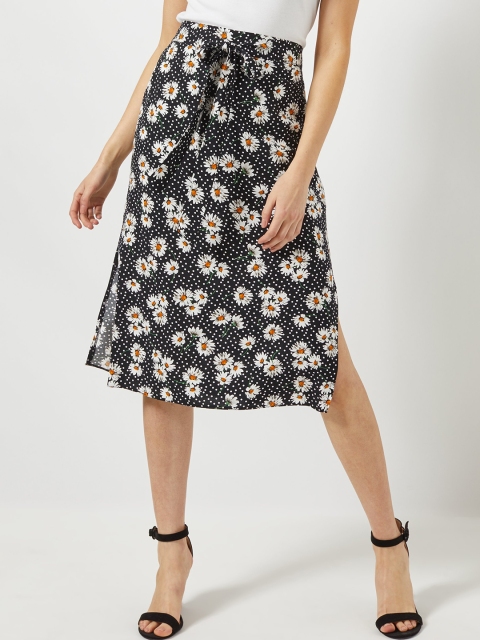 

DOROTHY PERKINS Women Black & White Floral Print A-Line Skirt