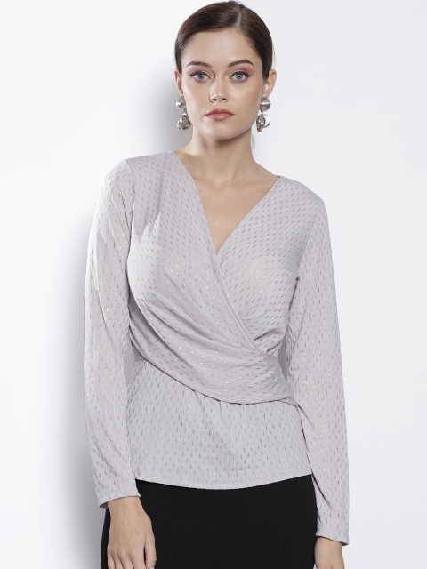 

DOROTHY PERKINS Women Grey Embellished Wrap Top