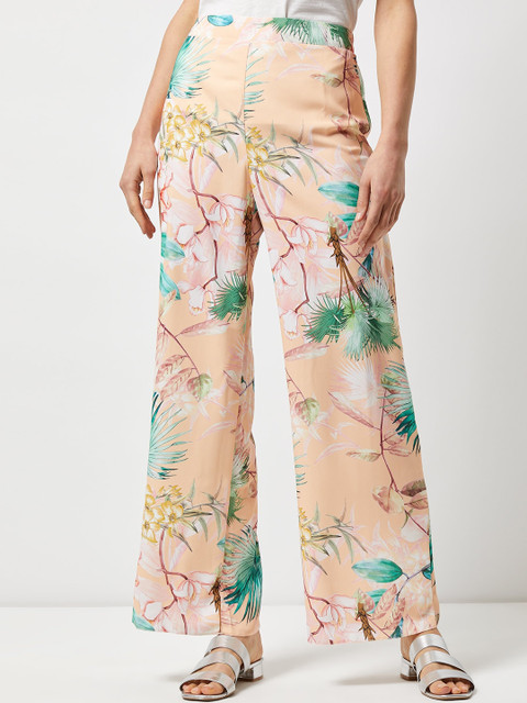 

DOROTHY PERKINS Women Peach-Coloured & Green Printed Parallel Trousers