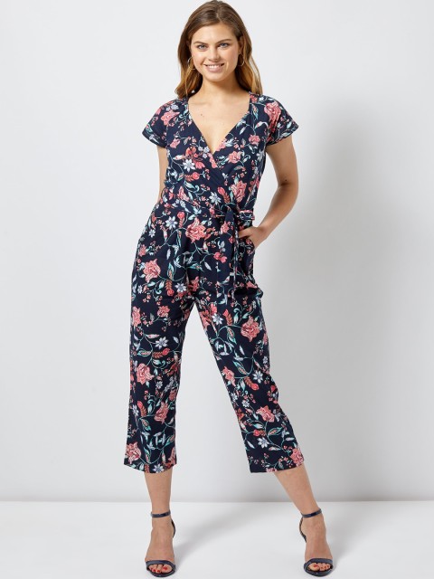 

DOROTHY PERKINS Navy Blue & Pink Printed Basic Jumpsuit