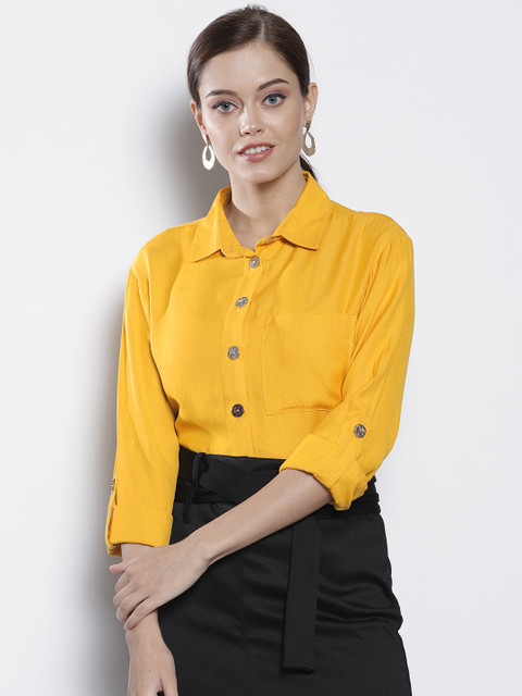 

DOROTHY PERKINS Women Yellow Regular Fit Solid Casual Shirt