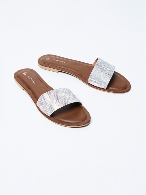 

Melange by Lifestyle Women Silver-Toned Woven Design Open Toe Flats