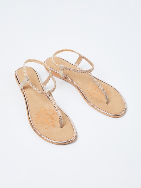 

Melange by Lifestyle Women Champagne Solid T-Strap Flats