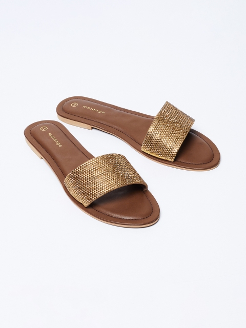 

Melange by Lifestyle Women Gold-Toned Woven Design Open Toe Flats