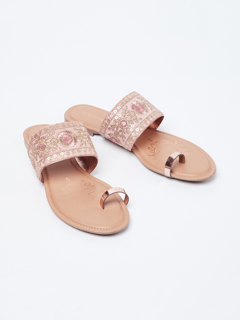 

Melange by Lifestyle Women Peach-Coloured Woven Design One Toe Flats