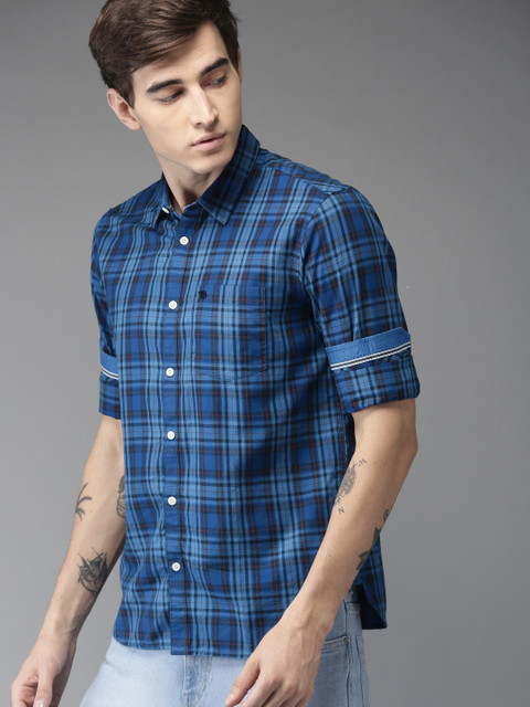 

THE BEAR HOUSE Men Blue Regular Fit Checked Casual Shirt