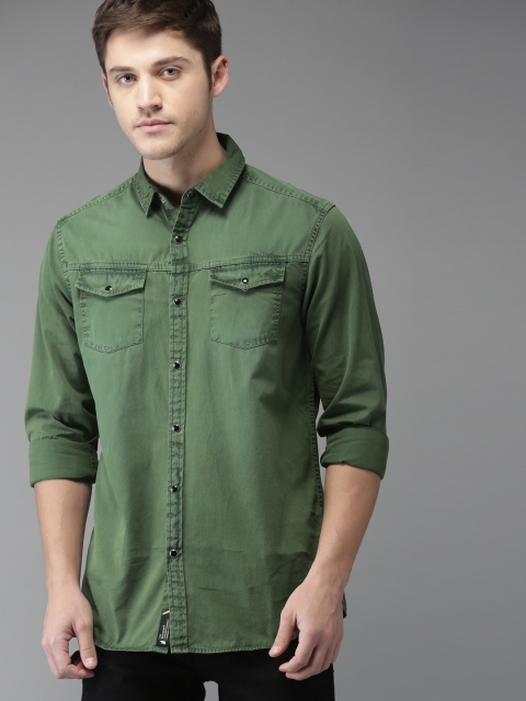 

THE BEAR HOUSE Men Green Slim Fit Solid Casual Shirt