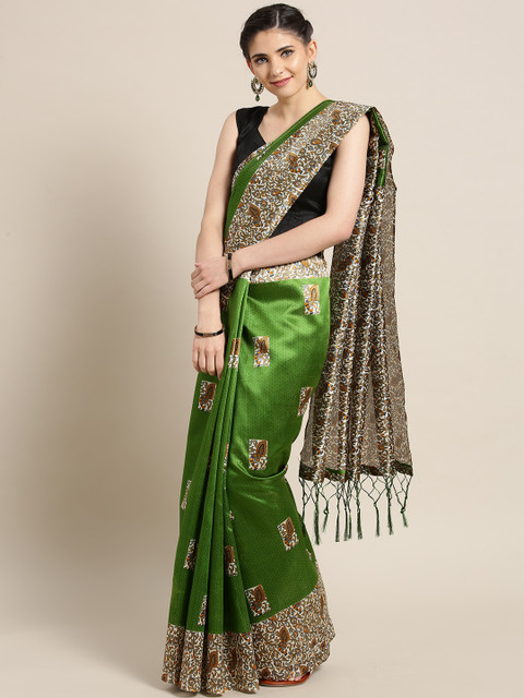 

Saree mall Green & White Art Silk Printed Saree