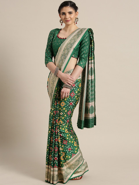 

Saree mall Green & Red Printed Patola Saree