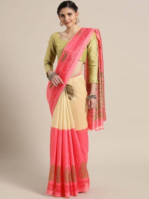 

Saree mall Pink & Cream-Coloured Colourblocked Saree