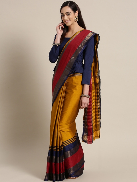 

Saree mall Mustard & Navy Blue Solid Saree