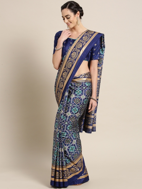 

Saree mall Navy Blue & Golden Printed Patola Saree