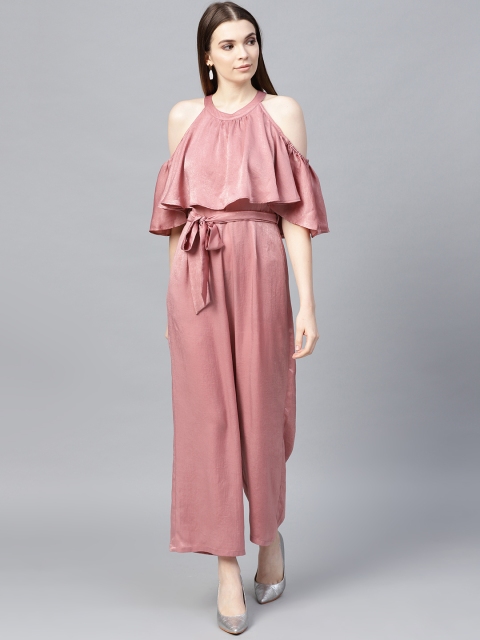 

Femella Pink Solid Cold-Shoulder Basic Jumpsuit