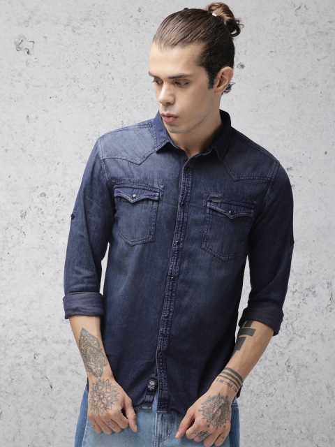 

Ecko Unltd Men Navy Blue Slim Fit Faded Denim Casual Shirt