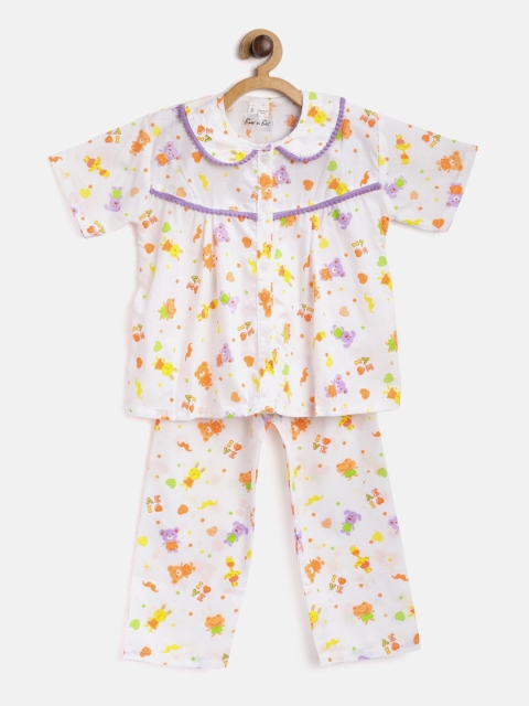 

BownBee Girls White & Orange Printed Night suit BNS035OR06