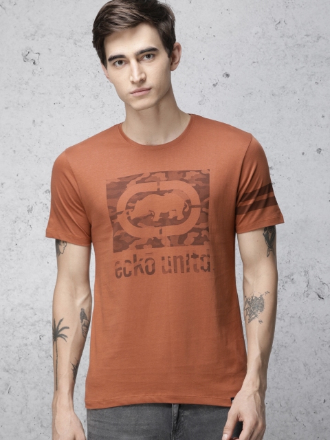 

Ecko Unltd Men Rust Brown Printed Round Neck T-shirt