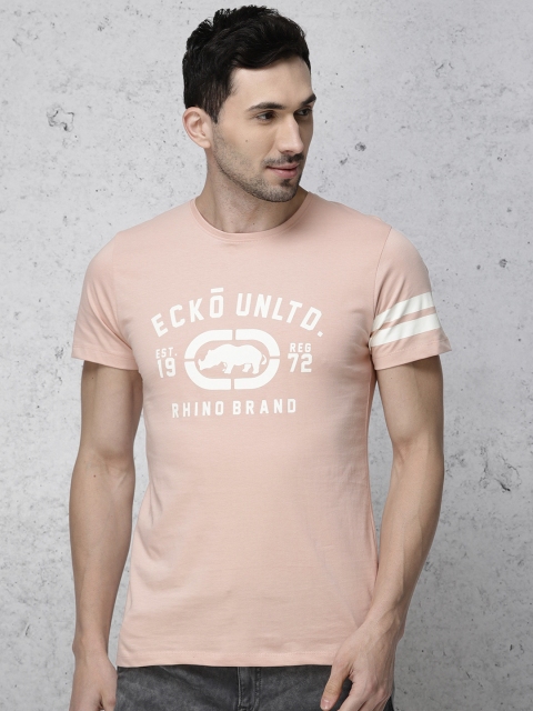 

Ecko Unltd Men Peach-Coloured Printed Round Neck T-shirt