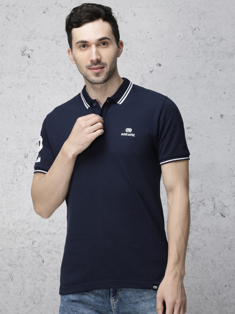 

Ecko Unltd Men Navy Blue Solid Polo Collar T-shirt