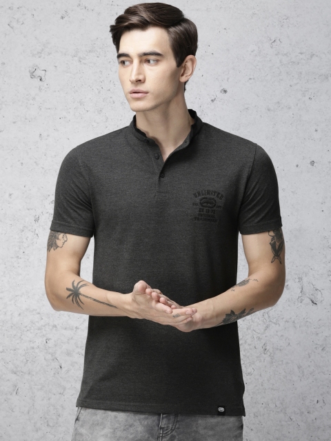

Ecko Unltd Men Charcoal Grey Solid Mandarin Collar T-shirt