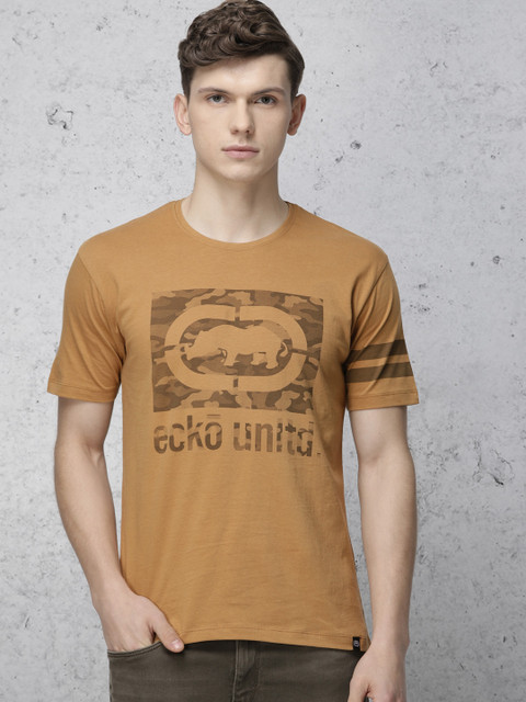 

Ecko Unltd Men Mustard Brown Printed Round Neck T-shirt