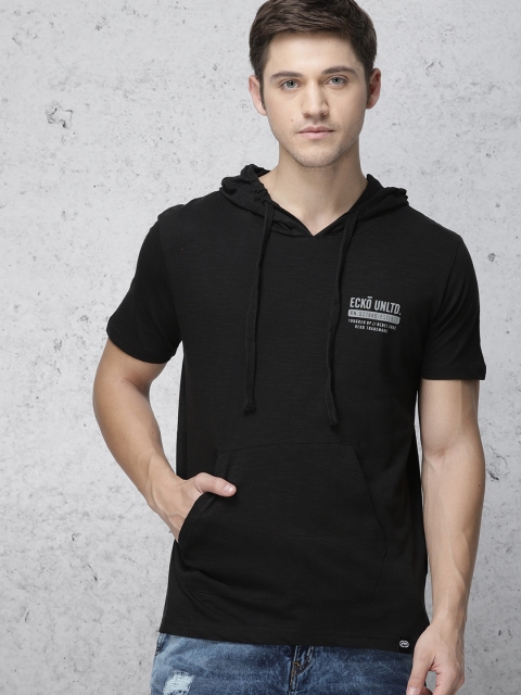 

Ecko Unltd Men Black Solid Hooded T-shirt