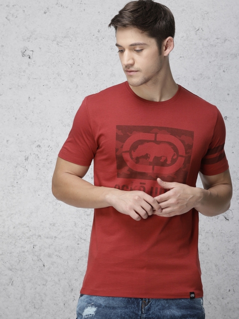 

Ecko Unltd Men Rust Red Printed Round Neck T-shirt