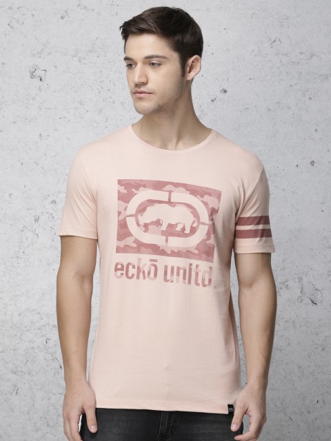 

Ecko Unltd Men Peach-Coloured Printed Round Neck T-shirt