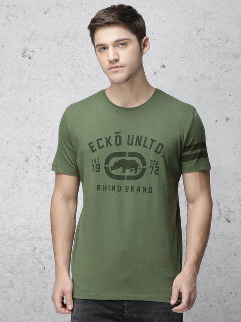 

Ecko Unltd Men Olive Green Printed Round Neck T-shirt