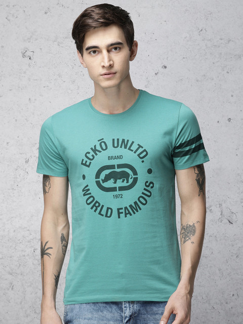 

Ecko Unltd Men Teal Green Printed Round Neck T-shirt