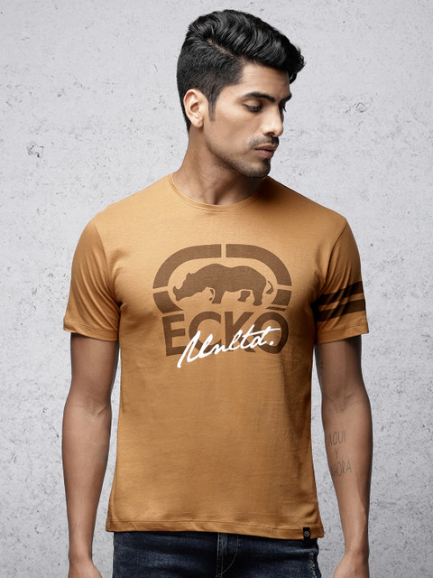 

Ecko Unltd Men Mustard Brown Printed Round Neck T-shirt