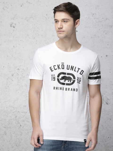 

Ecko Unltd Men White & Black Printed Round Neck T-shirt