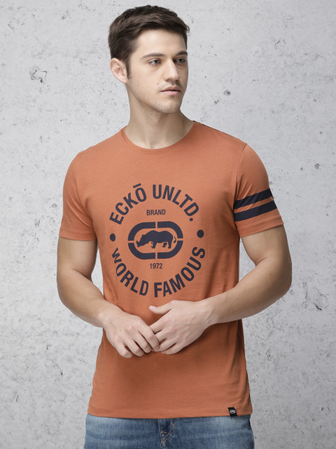 

Ecko Unltd Men Rust & Navy Blue Printed Round Neck T-shirt