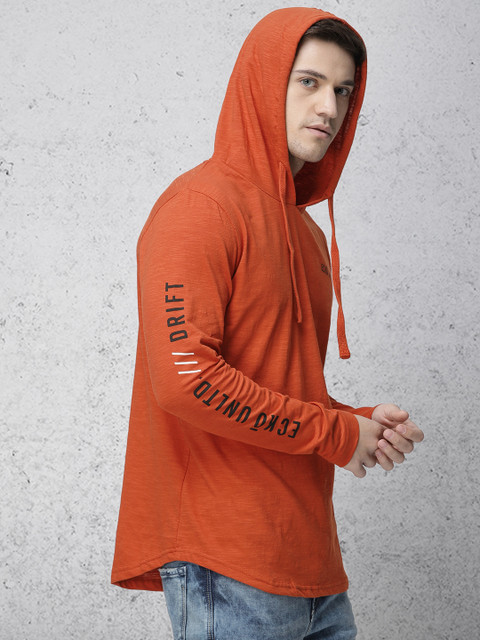 

Ecko Unltd Men Rust Solid Hooded T-shirt