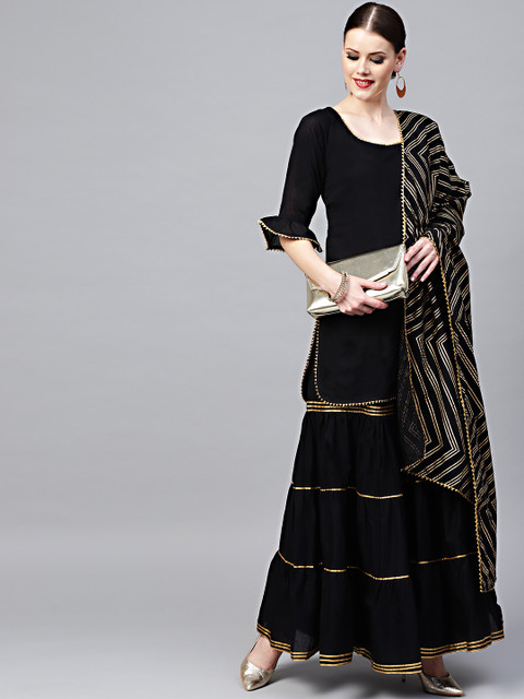 

Chhabra 555 Women Black Made to Measure Kurta Sharara & Dupatta