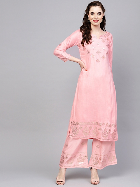 

Chhabra 555 Pink & Golden Made to Measure Gotta Patti Work Kurta with Palazzos