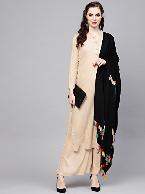 

Chhabra 555 Women Beige & Black Solid Kurta with Palazzos & Dupatta