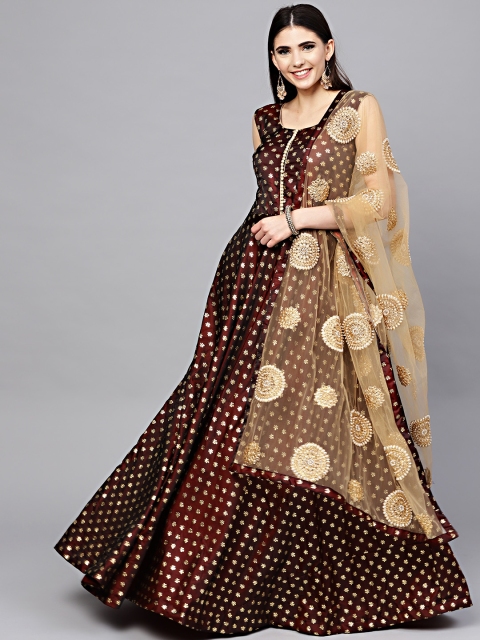 

Chhabra 555 Women Burgundy & Golden Foil Print Made to Measure Cocktail Gown