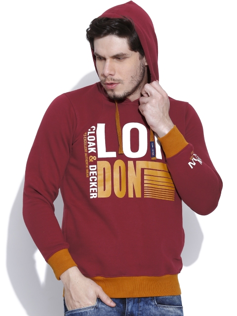 

Cloak & Decker by Monte Carlo Maroon Printed Hooded Sweatshirt