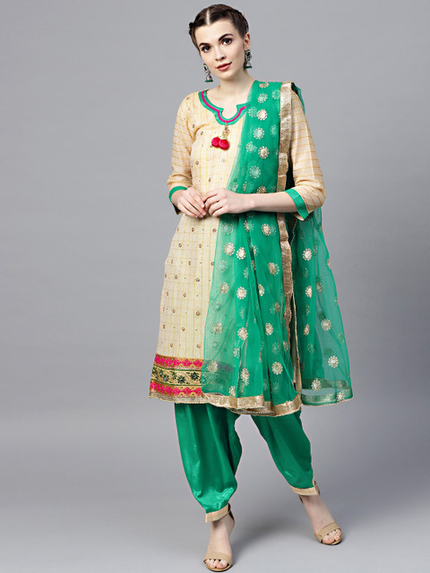 

Chhabra 555 Beige & Green Made to Measure Embellished Kurta with Salwar & Dupatta