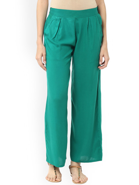 

Jaipur Kurti Women Green Straight Solid Palazzos