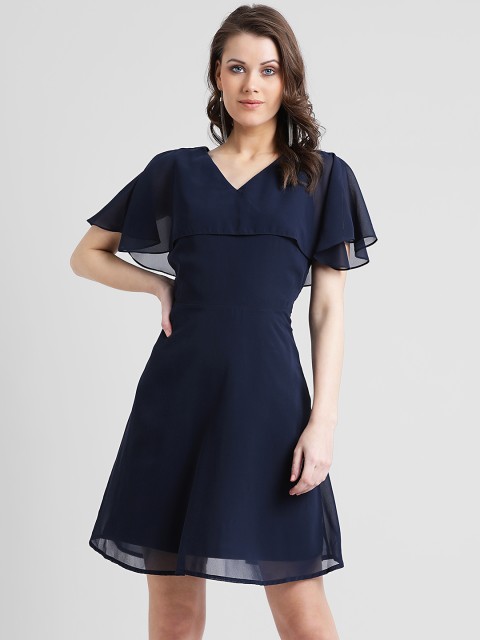 

Zink London Women Navy Blue Solid Fit and Flare Dress